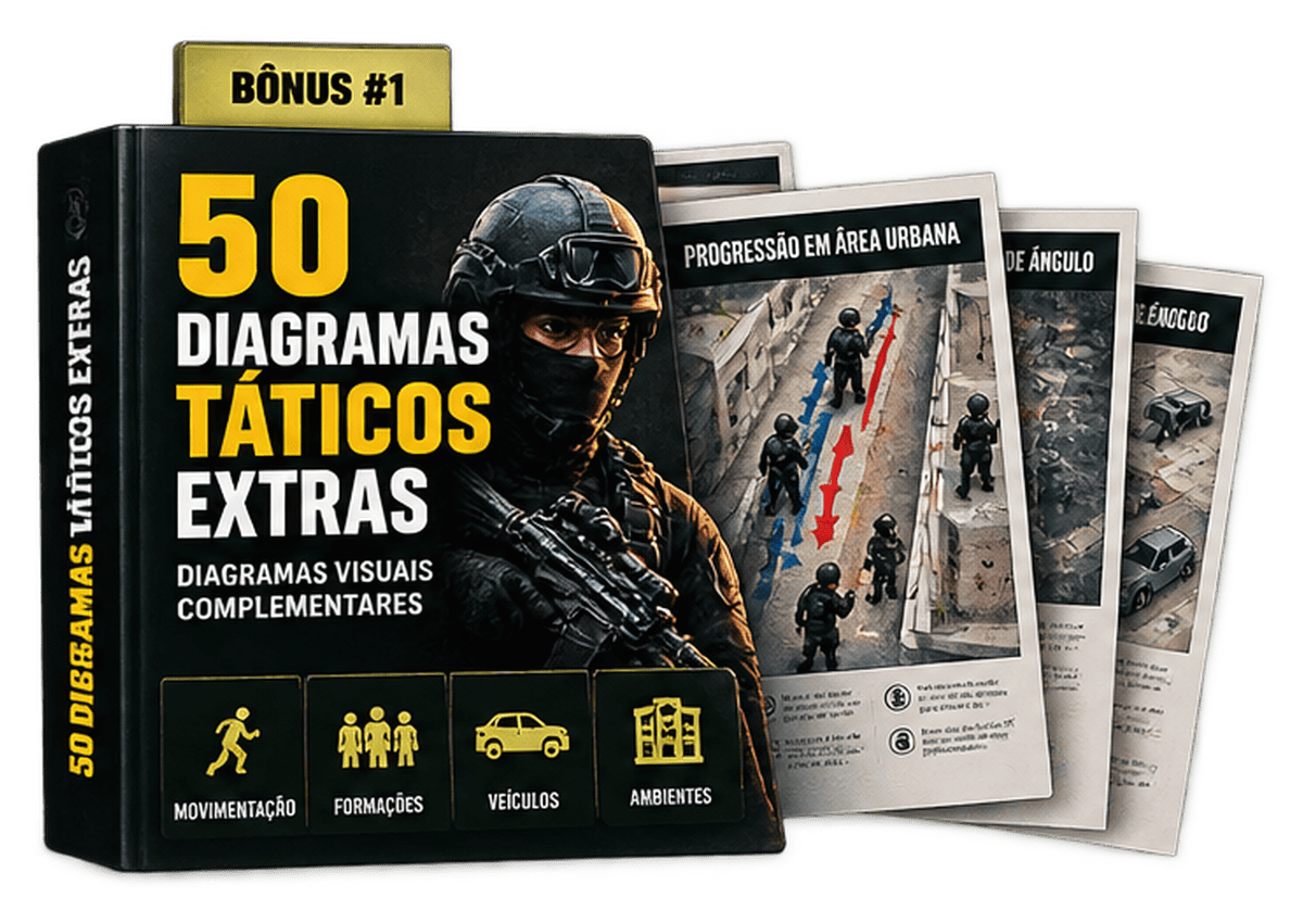Capa do bônus 50 Diagramas Táticos Extras: livro preto com título em amarelo e branco e três fichas com diagramas táticos ao lado